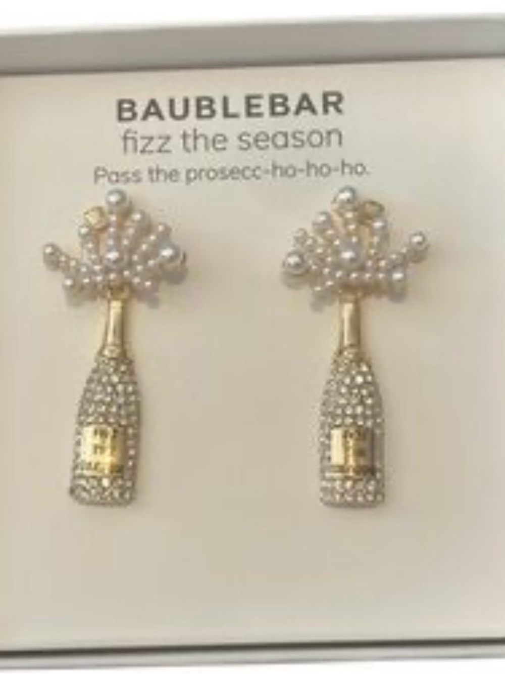 BaubleBar Gold and Pearl Champagne Bottle Drop Earrings